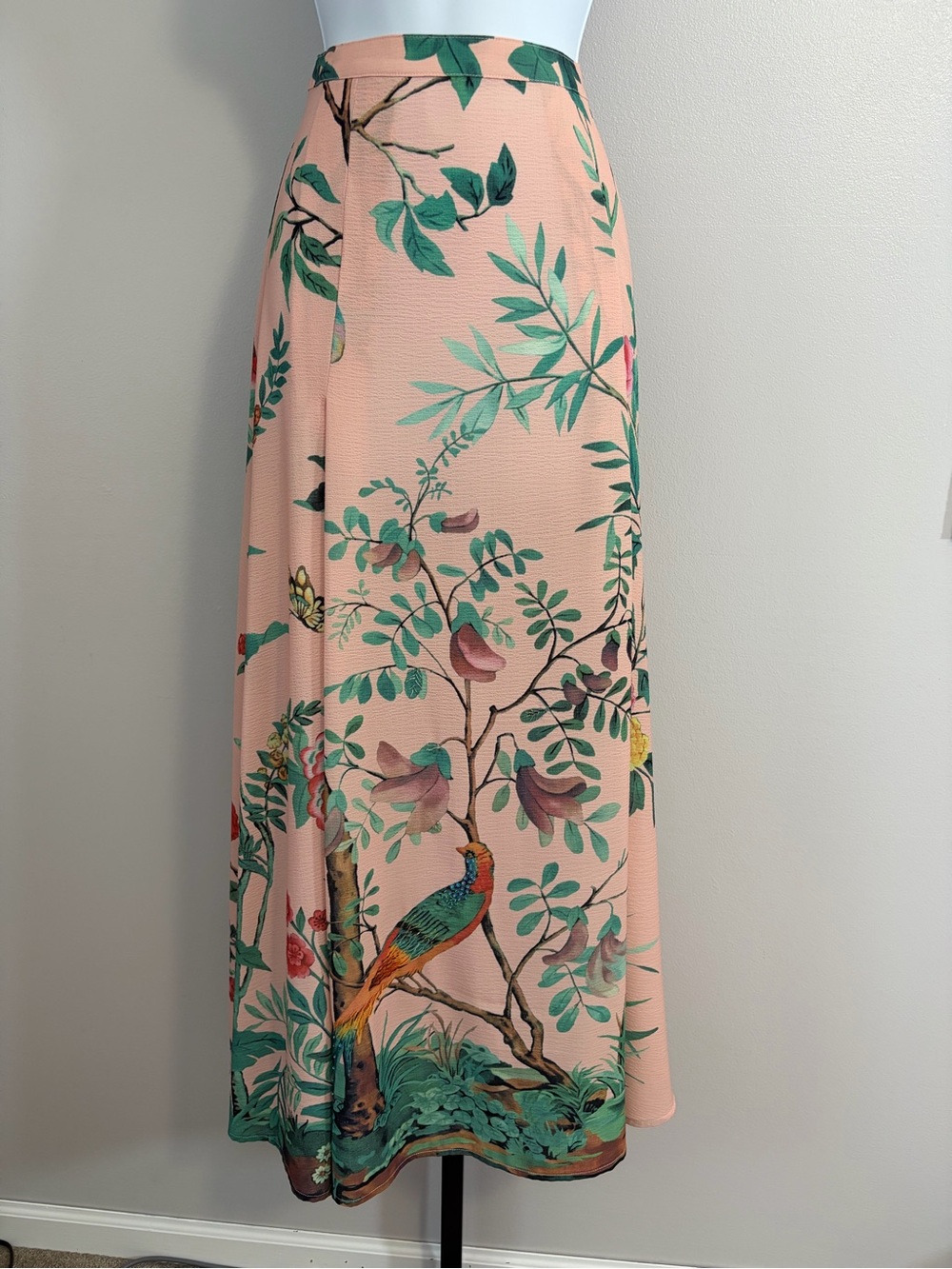 NWOT ArattaSilent Journey- Peach Botanical & Bird Print Maxi Skirt